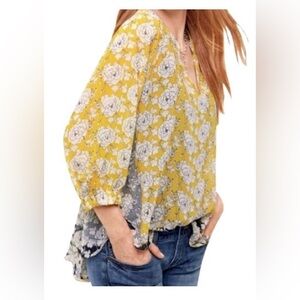 Cabi Amelia Floral Shear Gather Blouse Balloon Sleeve Boho Hippie Chic Sz M